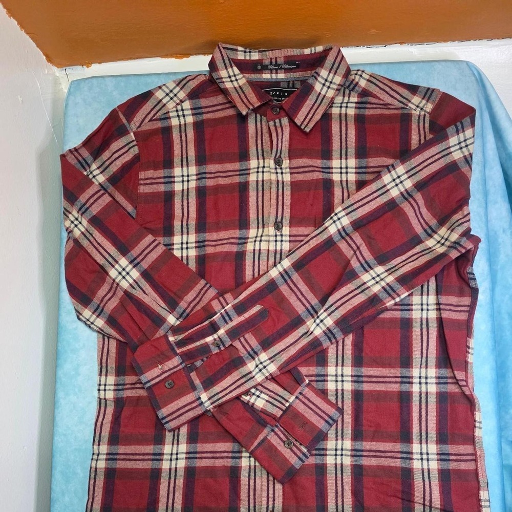 21 Men Red White Blue Plaid Flannel Button Up Shirt Mens Medium Preppy